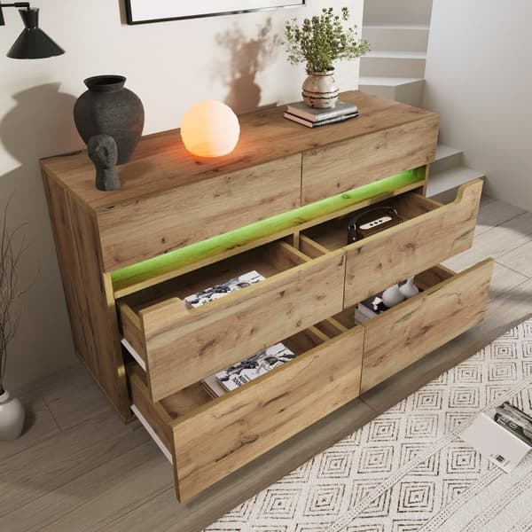 Tammisenkki 6 laatikolla ja LED-valaistuksella (sovellusohjattu) – makuuhuoneeseen ja olohuoneeseen – 71x120x40 cm