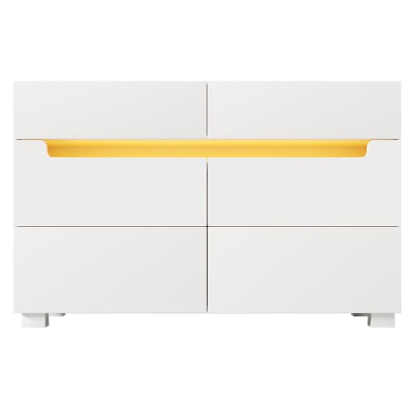 Vit sideboard i trä med 6 lådor och LED-belysning (Appstyrd) – För vardagsrum & sovrum – 71x120x40 cm