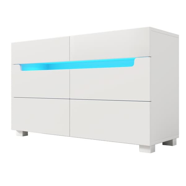 Vit sideboard i trä med 6 lådor och LED-belysning (Appstyrd) – För vardagsrum & sovrum – 71x120x40 cm