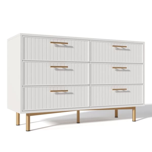 Valkoinen lipasto, 6 laatikkoa – Korkea senkki makuuhuoneeseen ja olohuoneeseen – 75x120x40 cm