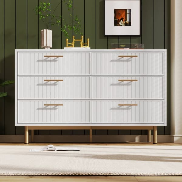 Valkoinen lipasto, 6 laatikkoa – Korkea senkki makuuhuoneeseen ja olohuoneeseen – 75x120x40 cm