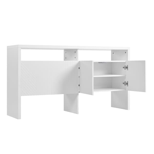 Moderni senkki 140 x 35 x 75 cm - 4 ovea - 2 avointa lokeroa - MDF - Valkoinen