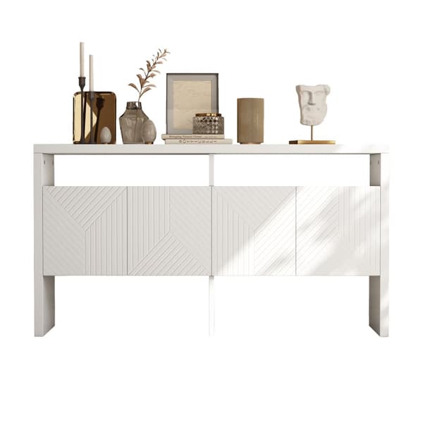 Moderni senkki 140 x 35 x 75 cm - 4 ovea - 2 avointa lokeroa - MDF - Valkoinen