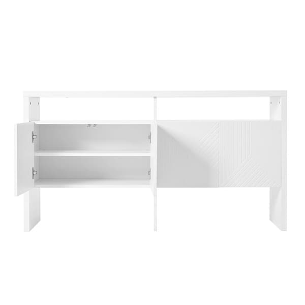 Moderni senkki 140 x 35 x 75 cm - 4 ovea - 2 avointa lokeroa - MDF - Valkoinen