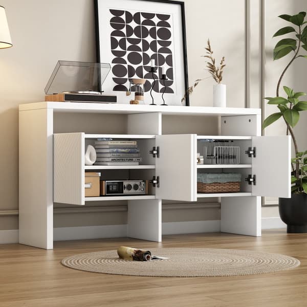 Moderni senkki 140 x 35 x 75 cm - 4 ovea - 2 avointa lokeroa - MDF - Valkoinen