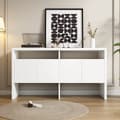 Pikkukuva 1 / 11: Moderni senkki 140 x 35 x 75 cm - 4 ovea - 2 avointa lokeroa - MDF - Valkoinen