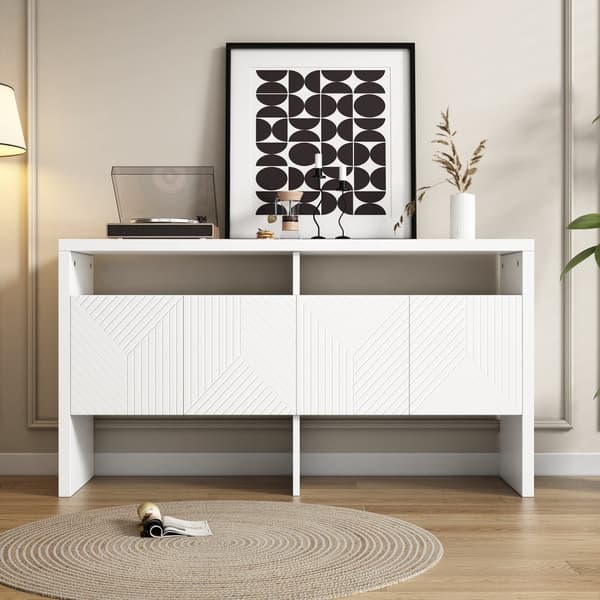 Moderni senkki 140 x 35 x 75 cm - 4 ovea - 2 avointa lokeroa - MDF - Valkoinen