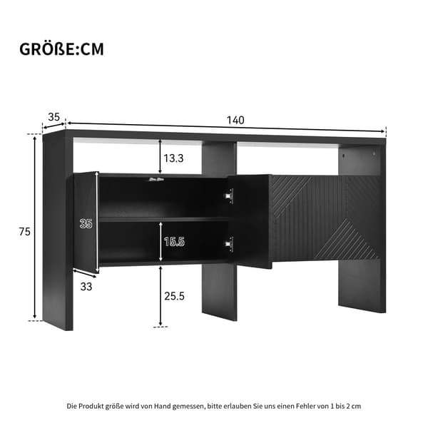 Moderni senkki 140x35x75 cm - 4 ovea - 2 avointa lokeroa - MDF - Musta