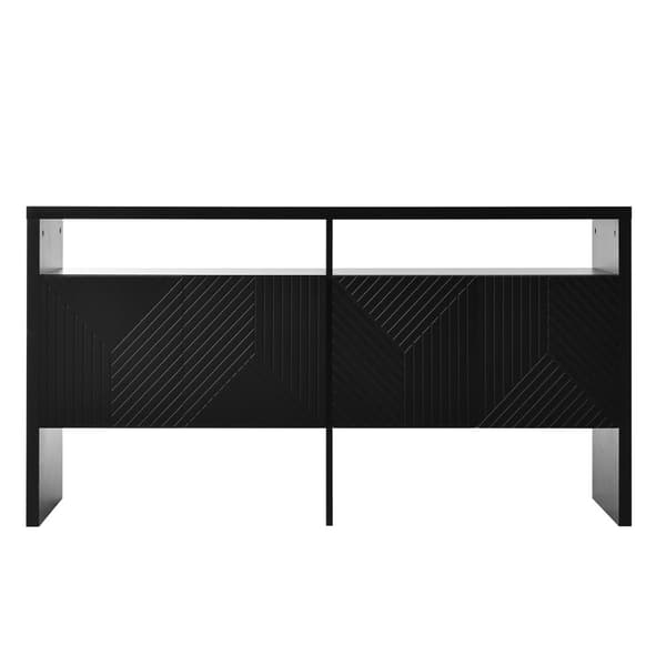 Moderni senkki 140x35x75 cm - 4 ovea - 2 avointa lokeroa - MDF - Musta