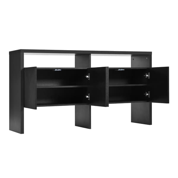 Moderni senkki 140x35x75 cm - 4 ovea - 2 avointa lokeroa - MDF - Musta
