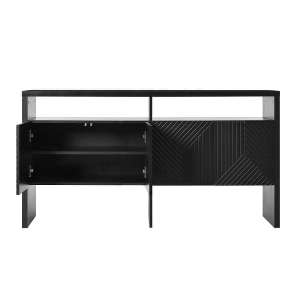 Moderni senkki 140x35x75 cm - 4 ovea - 2 avointa lokeroa - MDF - Musta