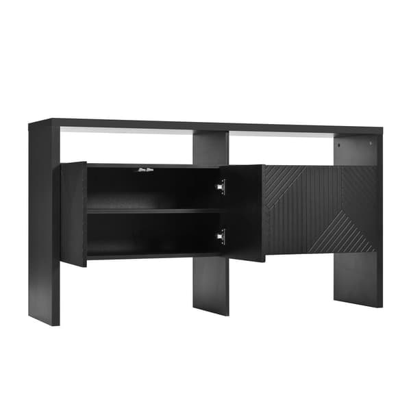 Moderni senkki 140x35x75 cm - 4 ovea - 2 avointa lokeroa - MDF - Musta