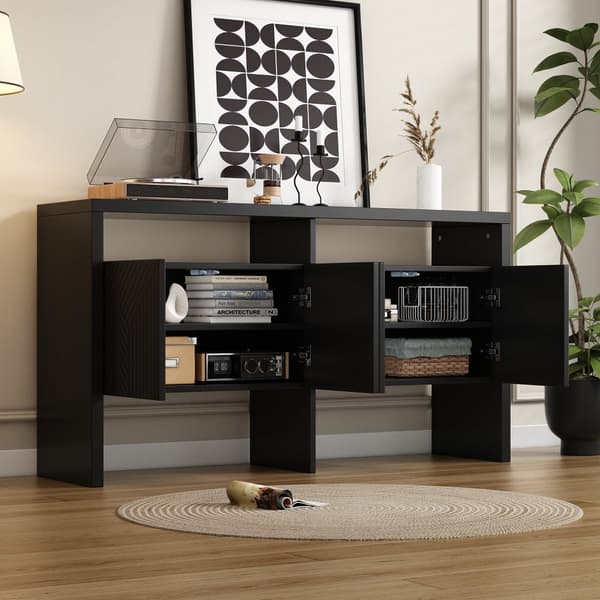Moderni senkki 140x35x75 cm - 4 ovea - 2 avointa lokeroa - MDF - Musta