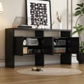 Pikkukuva 2 / 11: Moderni senkki 140x35x75 cm - 4 ovea - 2 avointa lokeroa - MDF - Musta