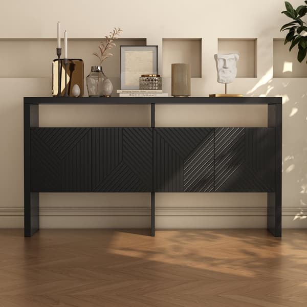 Moderni senkki 140x35x75 cm - 4 ovea - 2 avointa lokeroa - MDF - Musta