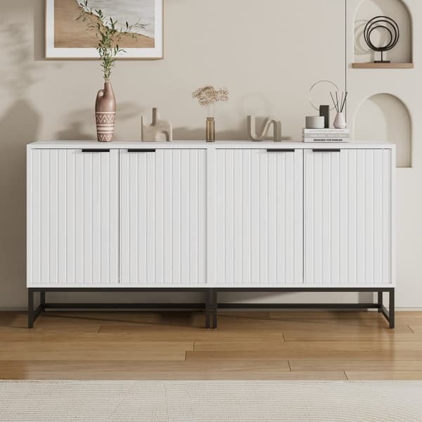 Modernt sideboard med 2 dörrar i vakuumform – Förvaringsskåp med metallhandtag & ramben för vardagsrum, hall & matsal – 160x40x80 cm