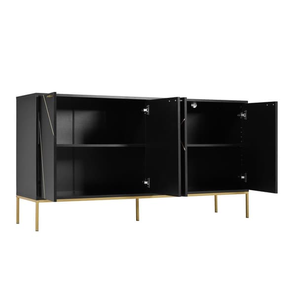 Senkki, jossa on 4 ovea, musta ja kulta – Metallijalat ja lineaarinen kuvio – TV:hen, säilytystilaan tai vaatekaappiin – 150x40x80 cm