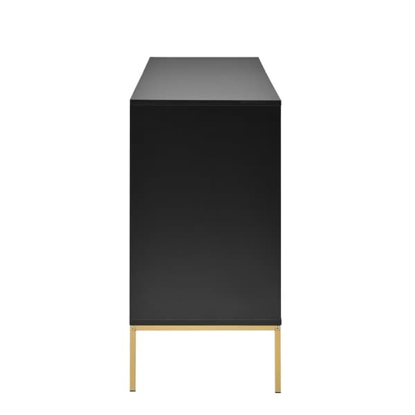Senkki, jossa on 4 ovea, musta ja kulta – Metallijalat ja lineaarinen kuvio – TV:hen, säilytystilaan tai vaatekaappiin – 150x40x80 cm