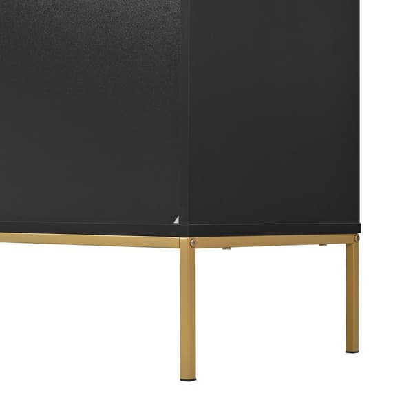 Senkki, jossa on 4 ovea, musta ja kulta – Metallijalat ja lineaarinen kuvio – TV:hen, säilytystilaan tai vaatekaappiin – 150x40x80 cm