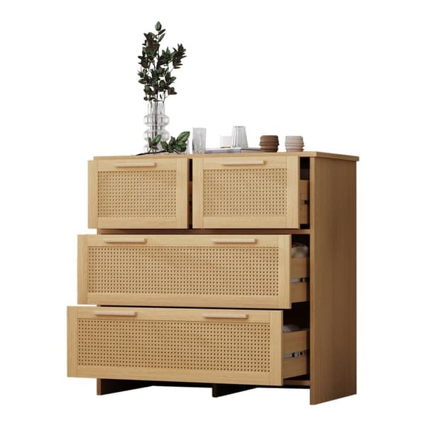Rottinkikaappi 4 laatikolla – Säilytyskaappi massiivipuisilla kahvoilla, maalaistyyli makuuhuoneeseen, olohuoneeseen tai eteiseen – 80x80x38 cm