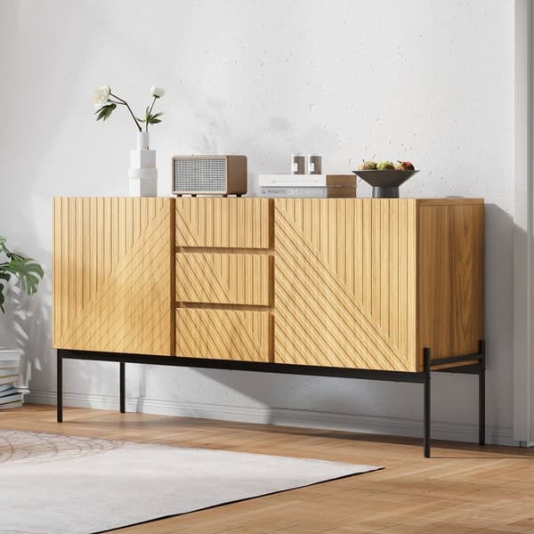 Senkki 2 ovella ja 3 laatikolla – TV-taso, lipasto tai buffet linjalla ja metallijaloilla – 140x40x75 cm
