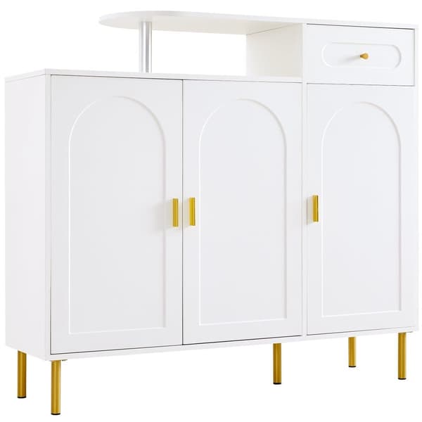 Opbevaringsskab med 1 skuffe og 3 låger – Vaskeskab/skænk/skoskab med metalhåndtag og metalben – Hvid – 120x35x92 cm
