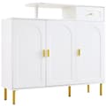 Miniatyrbillede 5 af 11: Opbevaringsskab med 1 skuffe og 3 låger – Vaskeskab/skænk/skoskab med metalhåndtag og metalben – Hvid – 120x35x92 cm