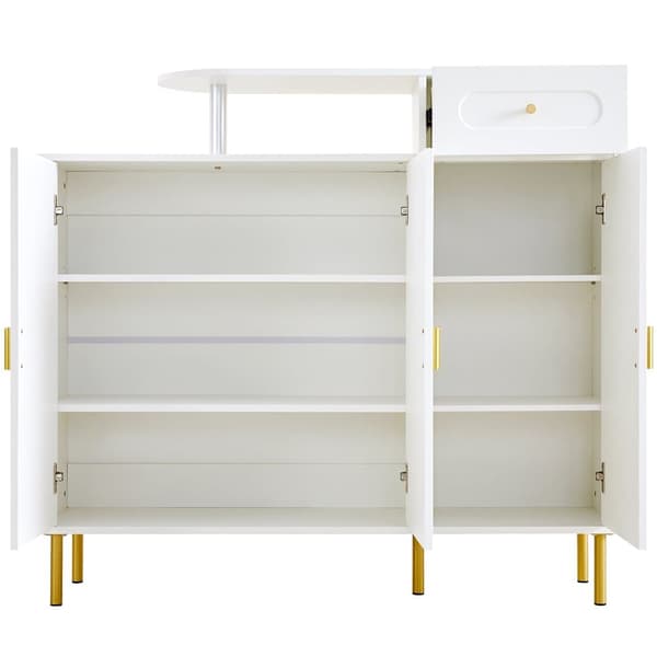 Opbevaringsskab med 1 skuffe og 3 låger – Vaskeskab/skænk/skoskab med metalhåndtag og metalben – Hvid – 120x35x92 cm