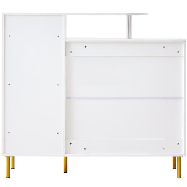 Opbevaringsskab med 1 skuffe og 3 låger – Vaskeskab/skænk/skoskab med metalhåndtag og metalben – Hvid – 120x35x92 cm