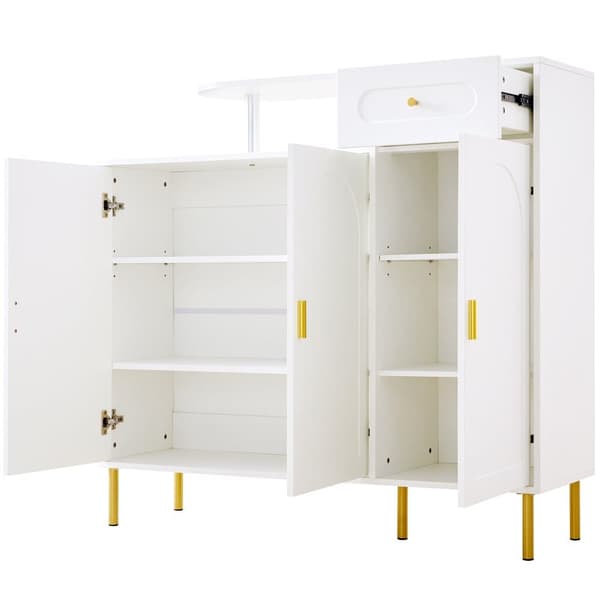 Opbevaringsskab med 1 skuffe og 3 låger – Vaskeskab/skænk/skoskab med metalhåndtag og metalben – Hvid – 120x35x92 cm