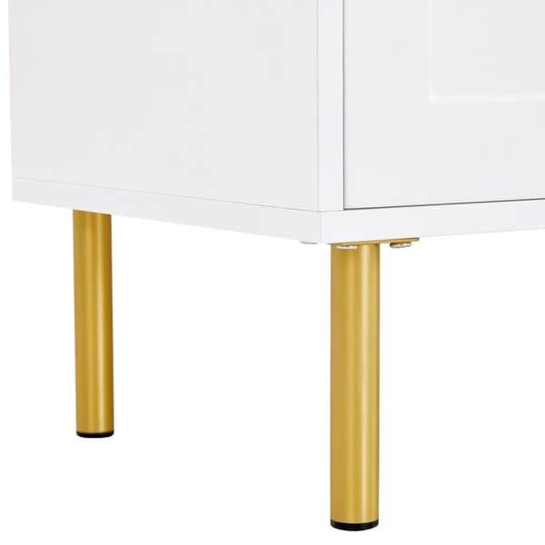 Opbevaringsskab med 1 skuffe og 3 låger – Vaskeskab/skænk/skoskab med metalhåndtag og metalben – Hvid – 120x35x92 cm