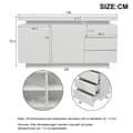 Pikkukuva 3 / 11: Moderni korkeakiiltoinen senkki LED-valaistuksella – Valkoinen olohuoneeseen – 2 ovea, 3 laatikkoa, ilman kahvoja – 140x35x72,5 cm