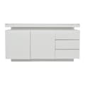 Pikkukuva 4 / 11: Moderni korkeakiiltoinen senkki LED-valaistuksella – Valkoinen olohuoneeseen – 2 ovea, 3 laatikkoa, ilman kahvoja – 140x35x72,5 cm