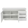 Pikkukuva 8 / 11: Moderni korkeakiiltoinen senkki LED-valaistuksella – Valkoinen olohuoneeseen – 2 ovea, 3 laatikkoa, ilman kahvoja – 140x35x72,5 cm