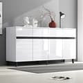 Miniatyrbild 3 av 11: Högglans sideboard 160x40x68 cm – Vit skänk med 4 lådor, 2 dörrar och justerbara hyllor, modern förvaringsmöbel