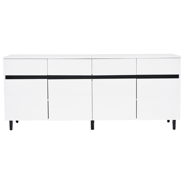 Högglans sideboard 160x40x68 cm – Vit skänk med 4 lådor, 2 dörrar och justerbara hyllor, modern förvaringsmöbel