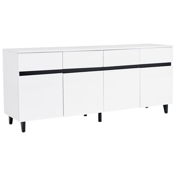 Högglans sideboard 160x40x68 cm – Vit skänk med 4 lådor, 2 dörrar och justerbara hyllor, modern förvaringsmöbel
