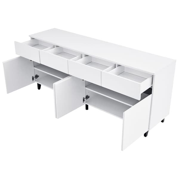 Högglans sideboard 160x40x68 cm – Vit skänk med 4 lådor, 2 dörrar och justerbara hyllor, modern förvaringsmöbel