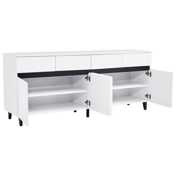 Högglans sideboard 160x40x68 cm – Vit skänk med 4 lådor, 2 dörrar och justerbara hyllor, modern förvaringsmöbel