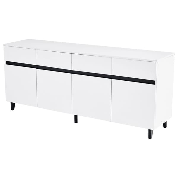 Högglans sideboard 160x40x68 cm – Vit skänk med 4 lådor, 2 dörrar och justerbara hyllor, modern förvaringsmöbel