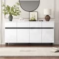 Miniatyrbild 1 av 11: Högglans sideboard 160x40x68 cm – Vit skänk med 4 lådor, 2 dörrar och justerbara hyllor, modern förvaringsmöbel