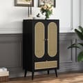 Miniatyrbild 3 av 9: Kompakt sideboard i svart med rottingdetaljer – 110 cm förvaringsskåp med 2 dörrar och 1 låda