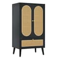 Miniatyrbild 6 av 9: Kompakt sideboard i svart med rottingdetaljer – 110 cm förvaringsskåp med 2 dörrar och 1 låda