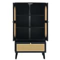 Miniatyrbild 9 av 9: Kompakt sideboard i svart med rottingdetaljer – 110 cm förvaringsskåp med 2 dörrar och 1 låda