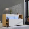 Miniatyrbillede 2 af 11: LED skænk 140 cm bred i hvid og eg – Multifunktionel skænk til stue, soveværelse, entré eller hjørne