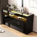 Miniatyrbillede 3 af 11: Sort skænk i højglans med LED og glasplade – 6 store skuffer, dobbeltlagsdesign, til stue, entré, soveværelse eller kontor