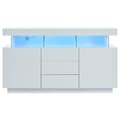 Pikkukuva 5 / 11: Moderni kiiltävä valkoinen senkki LED-valaistuksella – 140×35×80 cm, akryyliyksityiskohdat, täydellinen ruokasaliin, keittiöön tai eteiseen