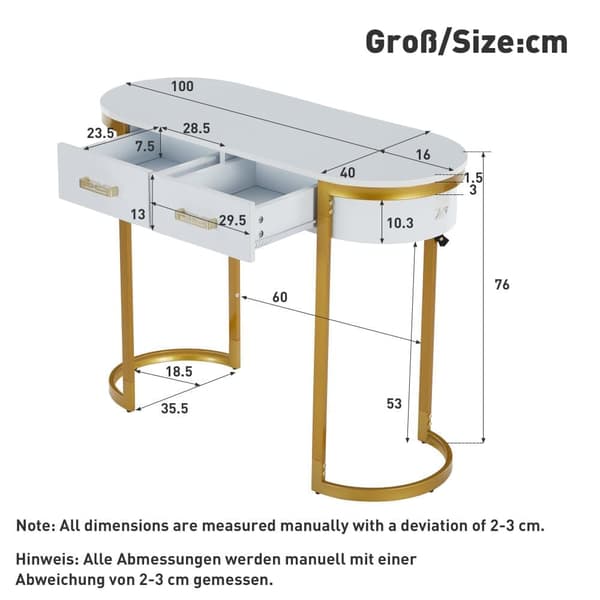 Konsolbord i hvid højglans 100×40×76 cm – moderne sidebord med 2 skuffer, perfekt til stue, soveværelse, entré eller kontor