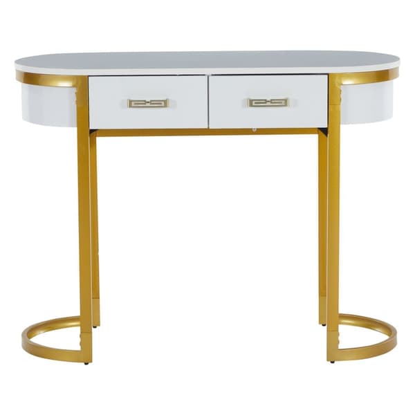 Konsolbord i hvid højglans 100×40×76 cm – moderne sidebord med 2 skuffer, perfekt til stue, soveværelse, entré eller kontor