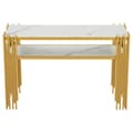Miniatyrbild 5 av 11: Konsolbord i mid-century modern stil 128×44×80 cm – vit MDF med gyllene ben, dubbellager, sidobord för vardagsrum